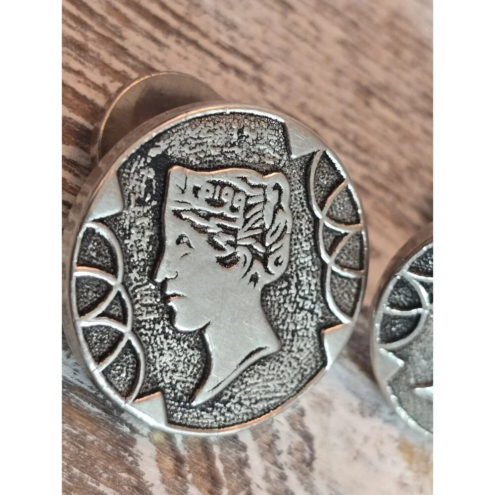 Vintage Roman Coin Style Cufflinks Silver Tone Men's Jewelry #386